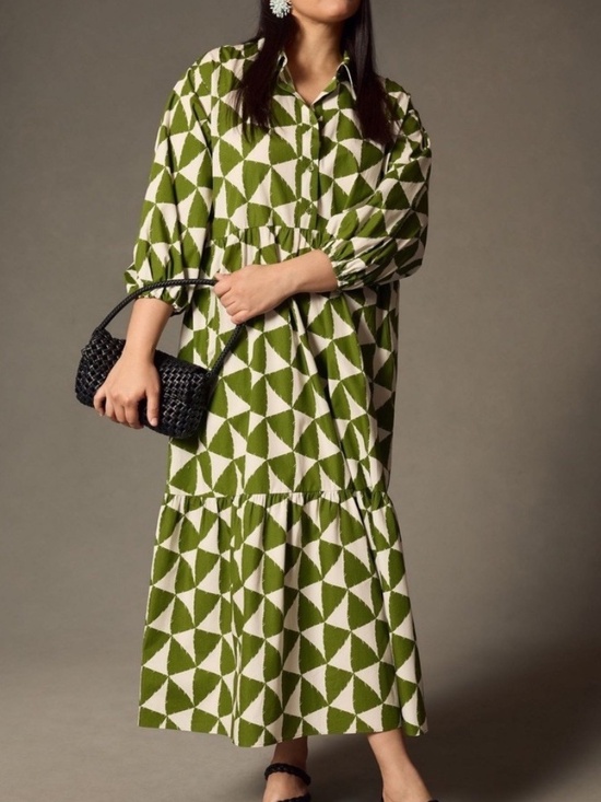 Anthropologie Dresses & Skirts - Olive Green Print The Bettina Tiered Shirt Dress by Maeve